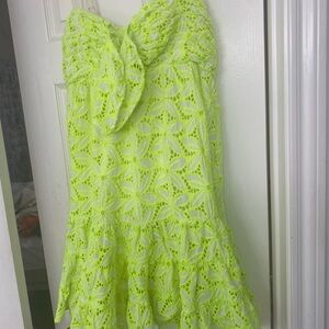 Lilly Pulitzer Yellow Green Strapless Sundress Sweetheart Neckline